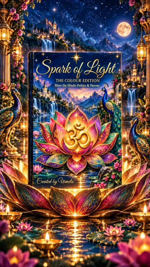 Approved Spark of Light promotional artwork, with The Colour Edition book resting in a luminous lotus.